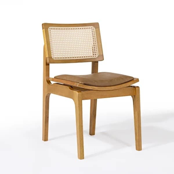 Kit 2 Cadeiras Para Sala De Jantar Cadeira Madeira Maciça Luxo Rattan Estofada Assento Anatômico