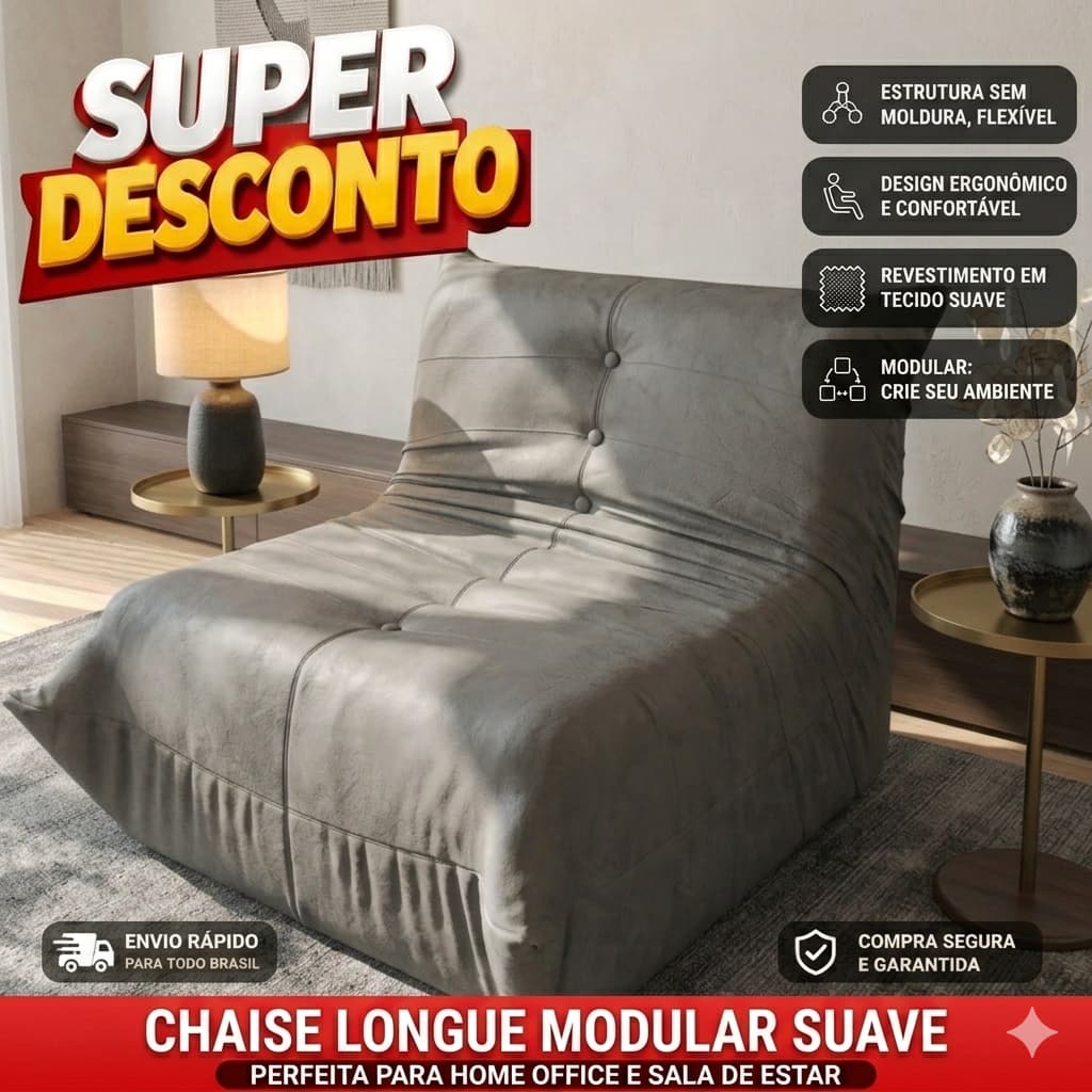Sofá modular cinza Love&Home para sala e escritório, design ergonômico e confortável