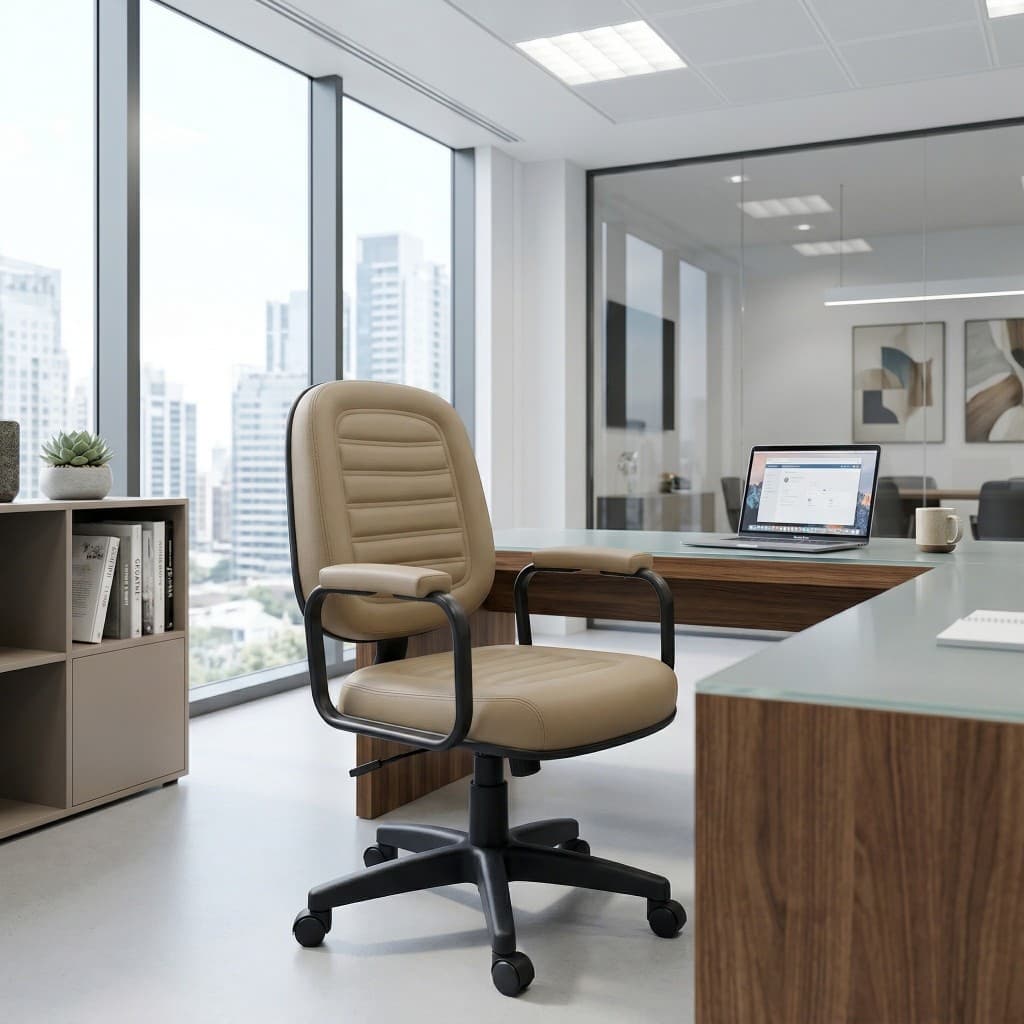 Poltrona Giratória Bege Diretor Conforto E Design Exclusivo