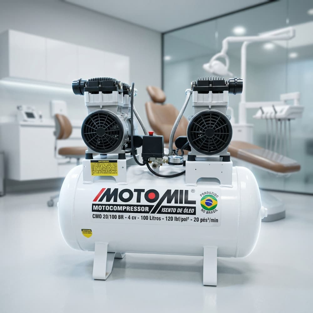 Compressor odontológico branco e preto 100 litros 20 pés 4 CV MOTOMIL