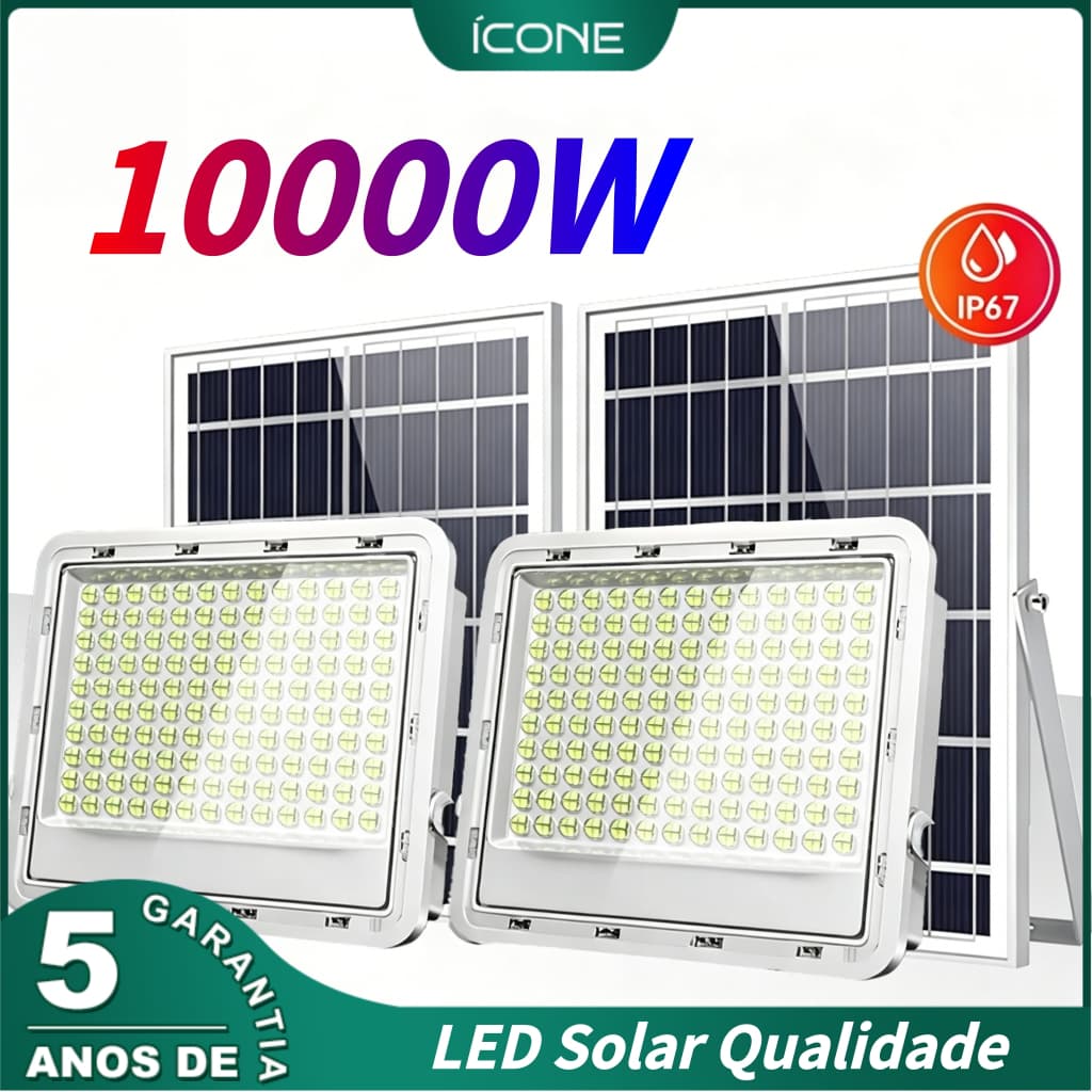 Refletor solar LED de 10000W com painéis solares integrados, garantia de 5 anos