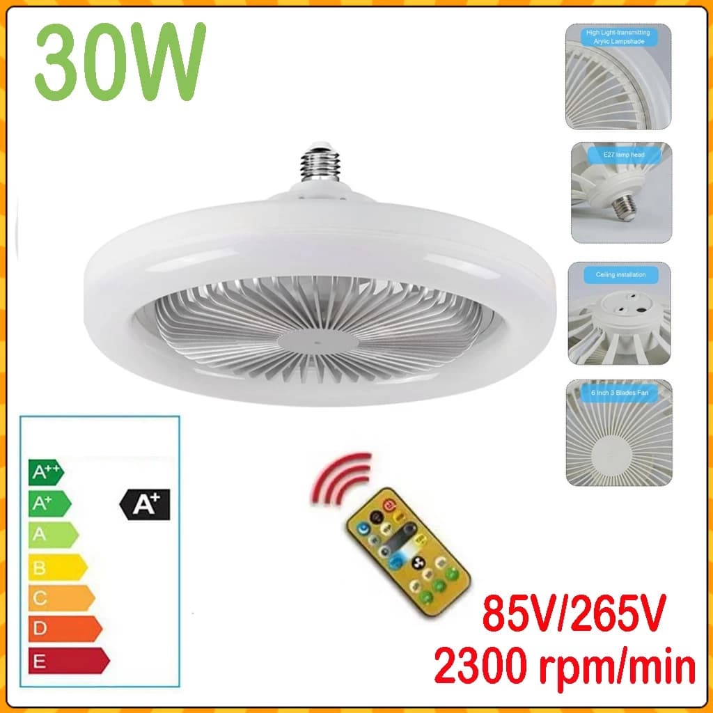 Ventilador de teto com luz LED 30W controle remoto branco