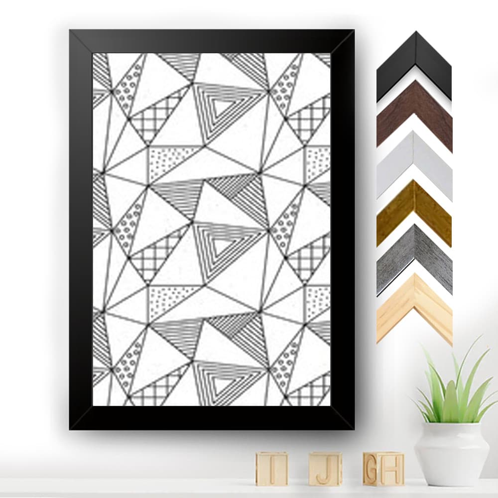 Quadro decorativo escandinavo abstrato preto e branco com moldura preta