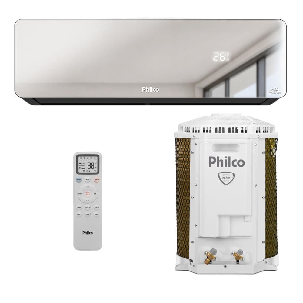 Ar condicionado split inverter Philco PAC12QG espelho com controle remoto e evaporador