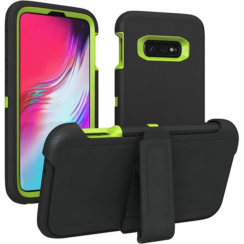 Capa de telefone verde e preta para Samsung Galaxy S10E com alça e suporte integrados