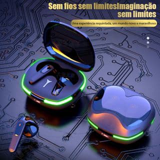 Fones de ouvido Bluetooth sem fio Xiaomi com compartimento de carregamento em forma de coração e luzes LED.