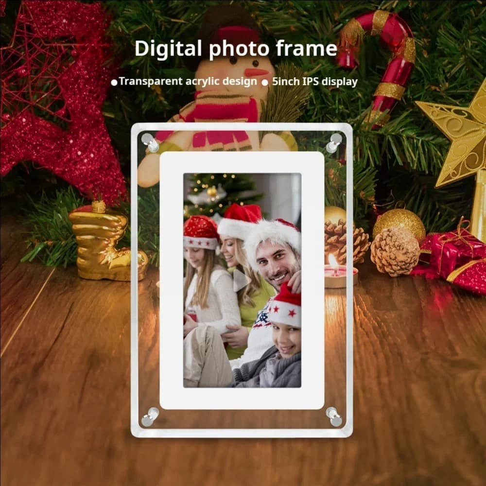 Porta retrato digital de 5 polegadas com moldura transparente para fotos de Natal
