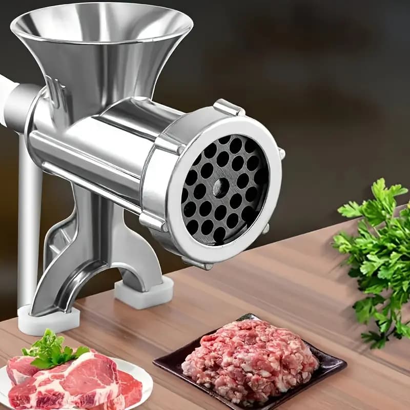 Máquina de moer carne manual em aço inoxidável com manivela para agitação