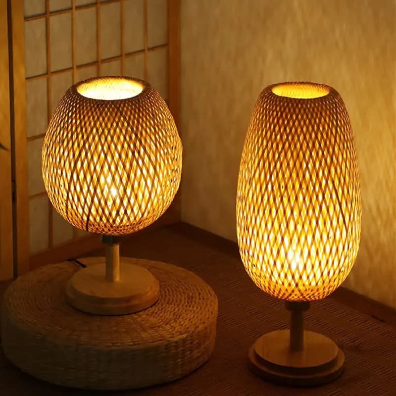 Candeeiro De Mesa De Vime Cabeceira Tecido De Bambu Boho Decoração Luminaria De Mesa Vintage Para Quarto, Sala