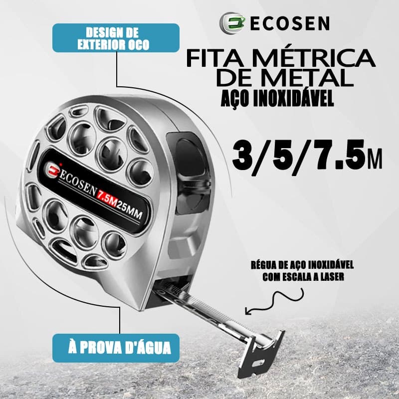 Fita métrica de aço inoxidável de 3/5/7,5 m com design dobrável da série Hollow