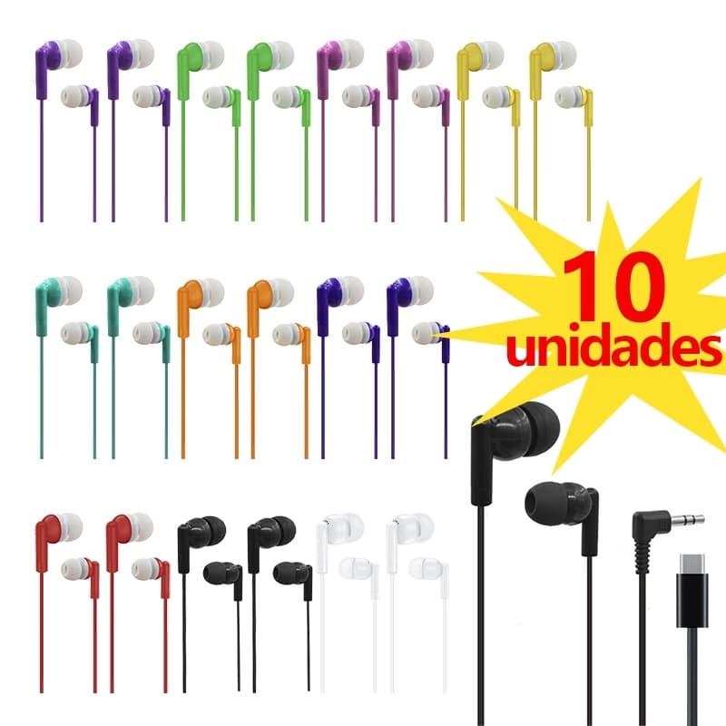 T Fones de ouvido dez peças Fones de ouvido 10pcs Fones de ouvido com fio para presente Fones de ouvido estéreo com fio