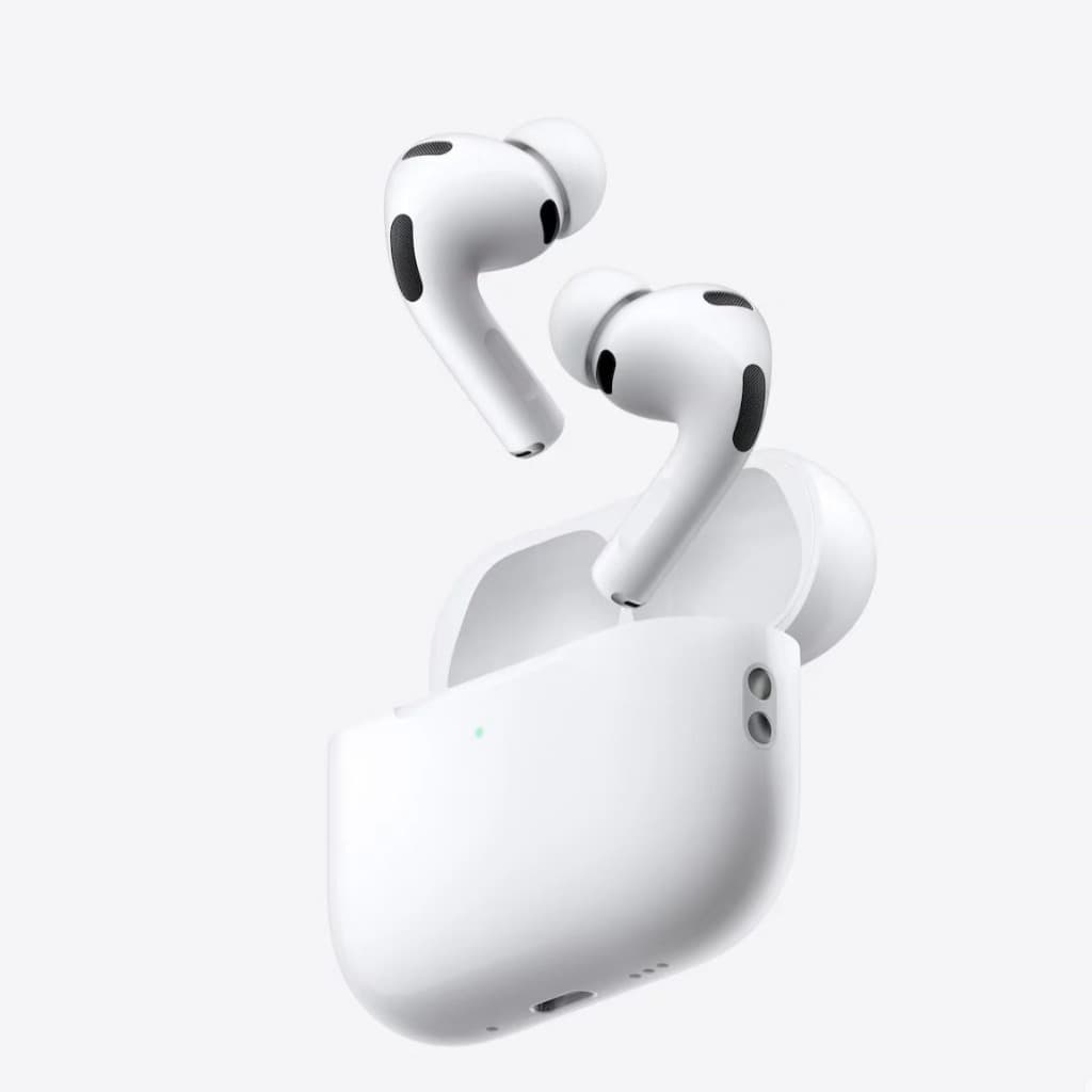 Fone de ouvido sem fio Airs Pro 3 TWS Bluetooth com cancelamento de ruído, cor branca, isolado em fundo branco.