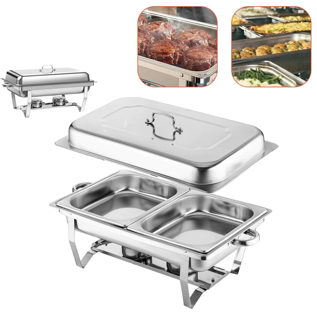 Isgood Rechaud Profissional Inox 12L com 3 divisórias para buffet, tampa e bandejas de aço inoxidável.
