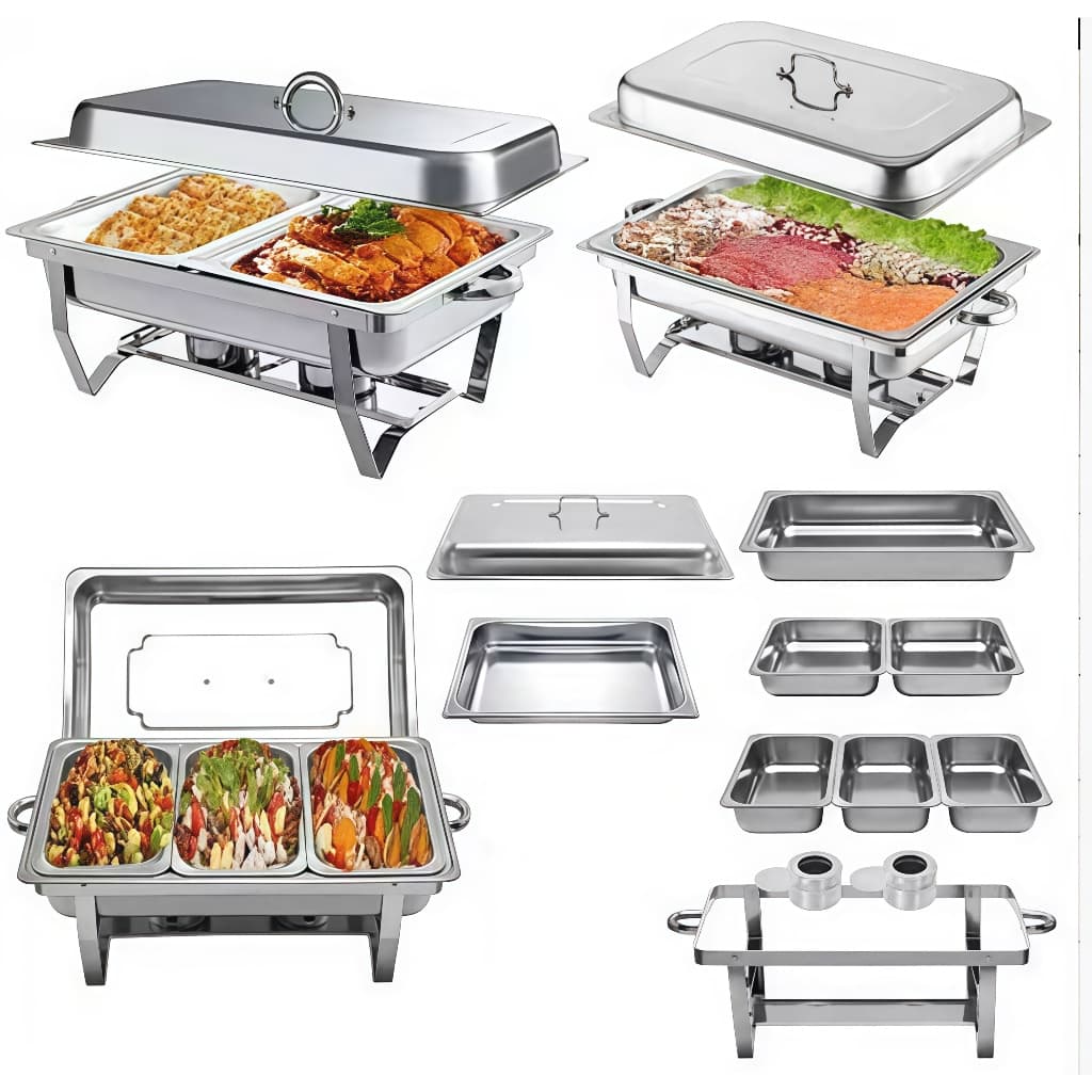 Rechaud profissional em aço inoxidável com divisórias para buffet e eventos, capacidade de 12L
