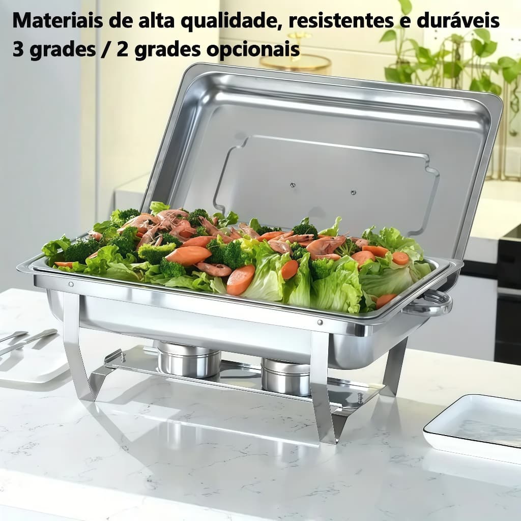 Rechaud Profissional Inox 12L com Divisórias para Salada em Buffet