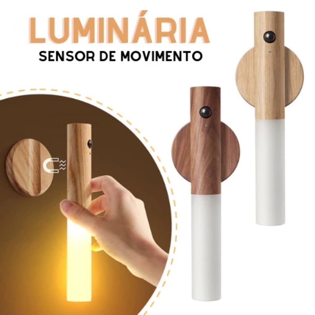 Kit 2/4 Luminaria Led Recarregável Sensor de Movimento Arandela de Madeira Minimalist