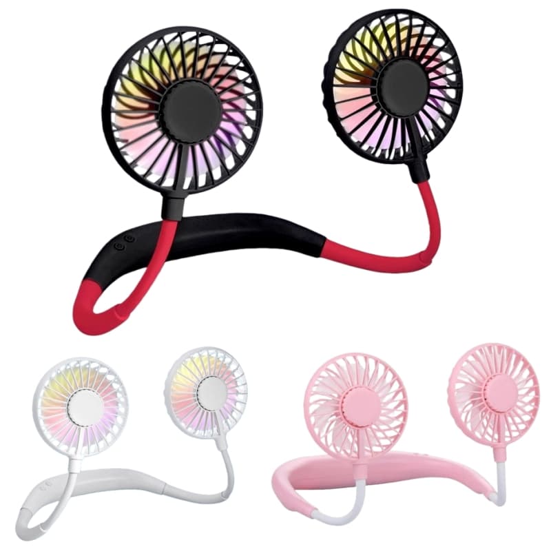 Ventilador de pescoço pendurado USB Ventilador pequeno preguiçoso pendurado no pescoço Ventilador de cabeça dupla