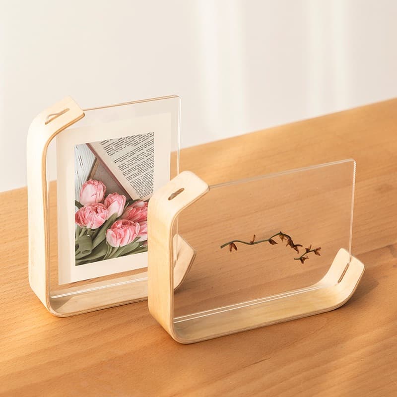 Porta-retrato de Acrílico e Madeira | Porta-foto de Mesa Minimalista Moderno para Decoração