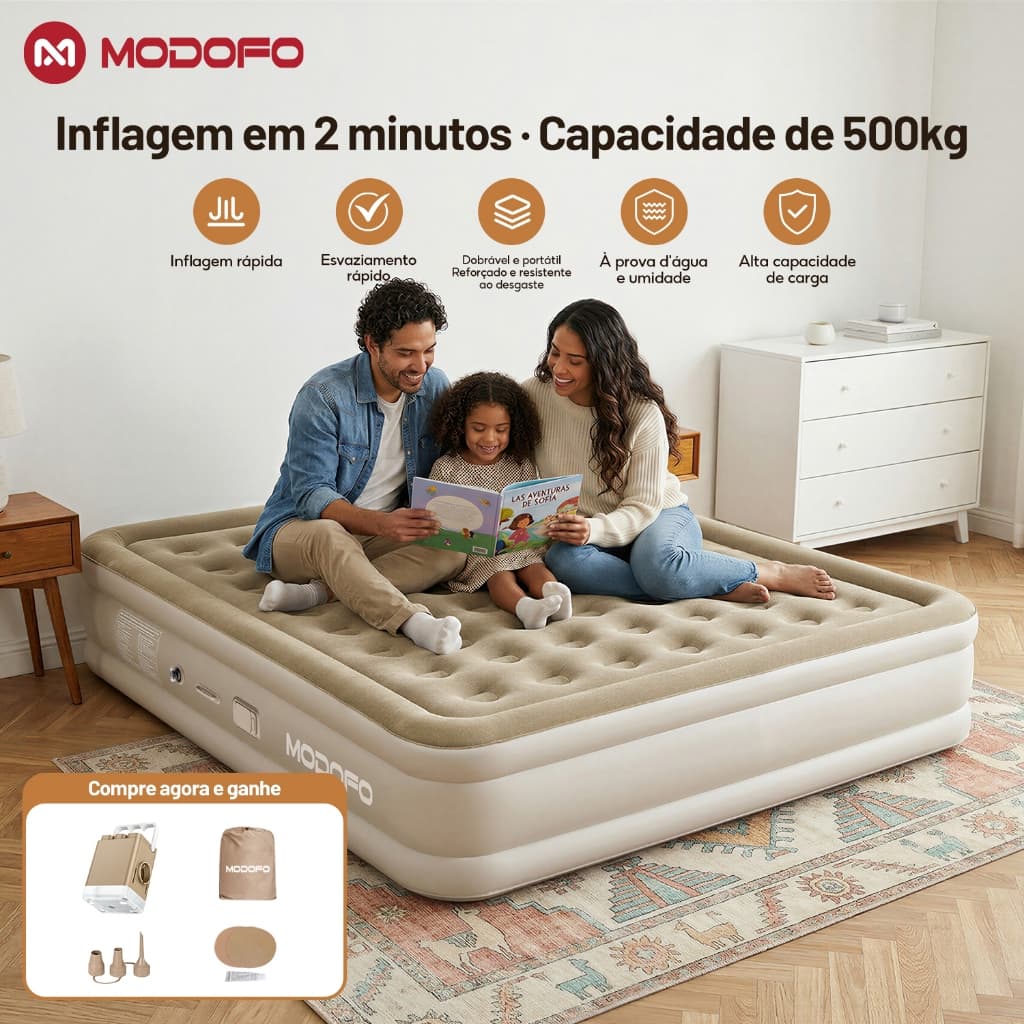 Colchão inflável automático MODOFO para camping, com bomba embutida e capacidade de 500kg.