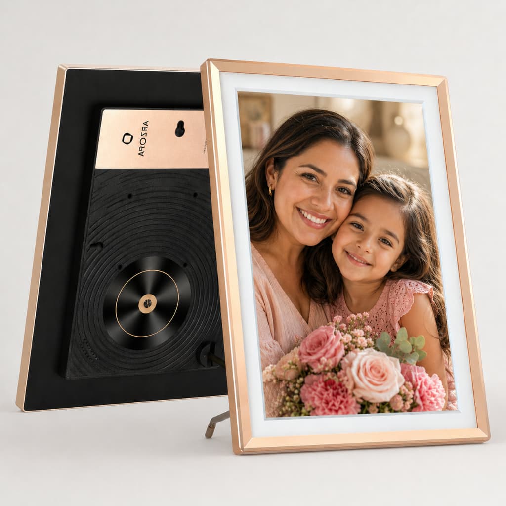 Porta-retratos digital ARZOPA 10,1''/14,0'' com moldura em ouro rosa e buquê de flores