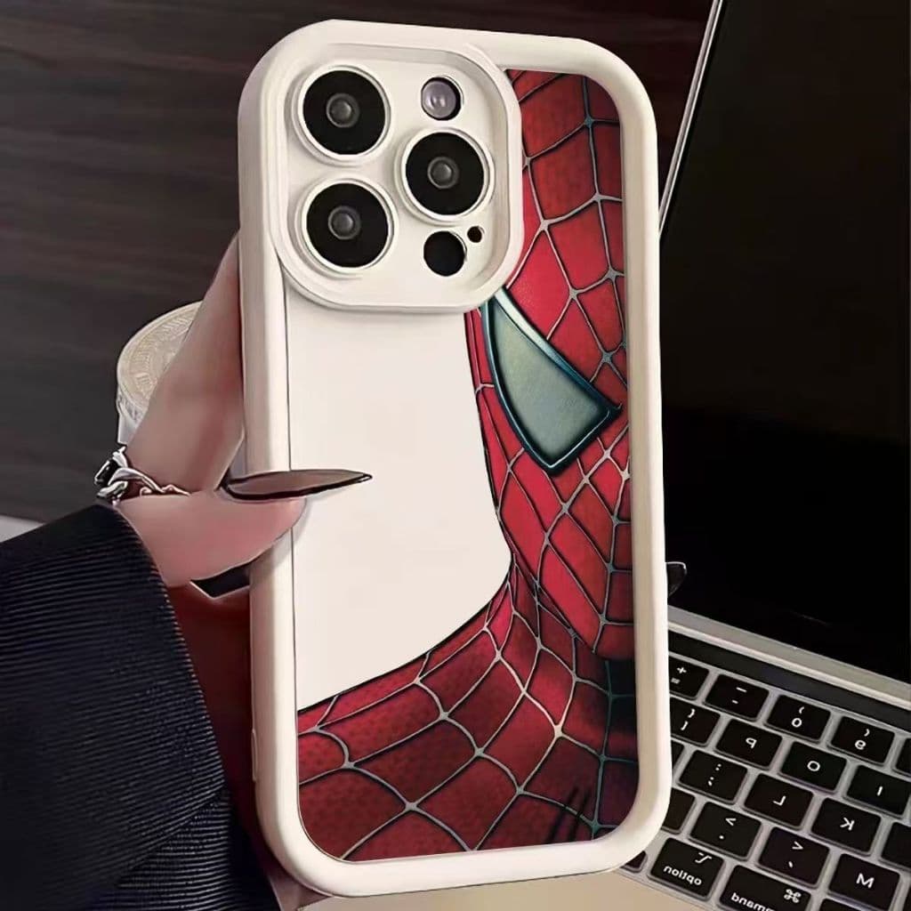 Capa de telefone transparente para iPhone 11 Pro Max com design de Spider-Man, branco com detalhes vermelhos e pretos