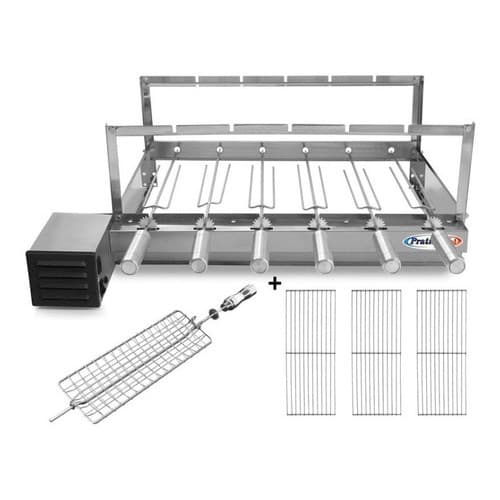 Kit churrasqueira giratória Prata com 6 espetos de inox reforçados e grelhas auxiliares