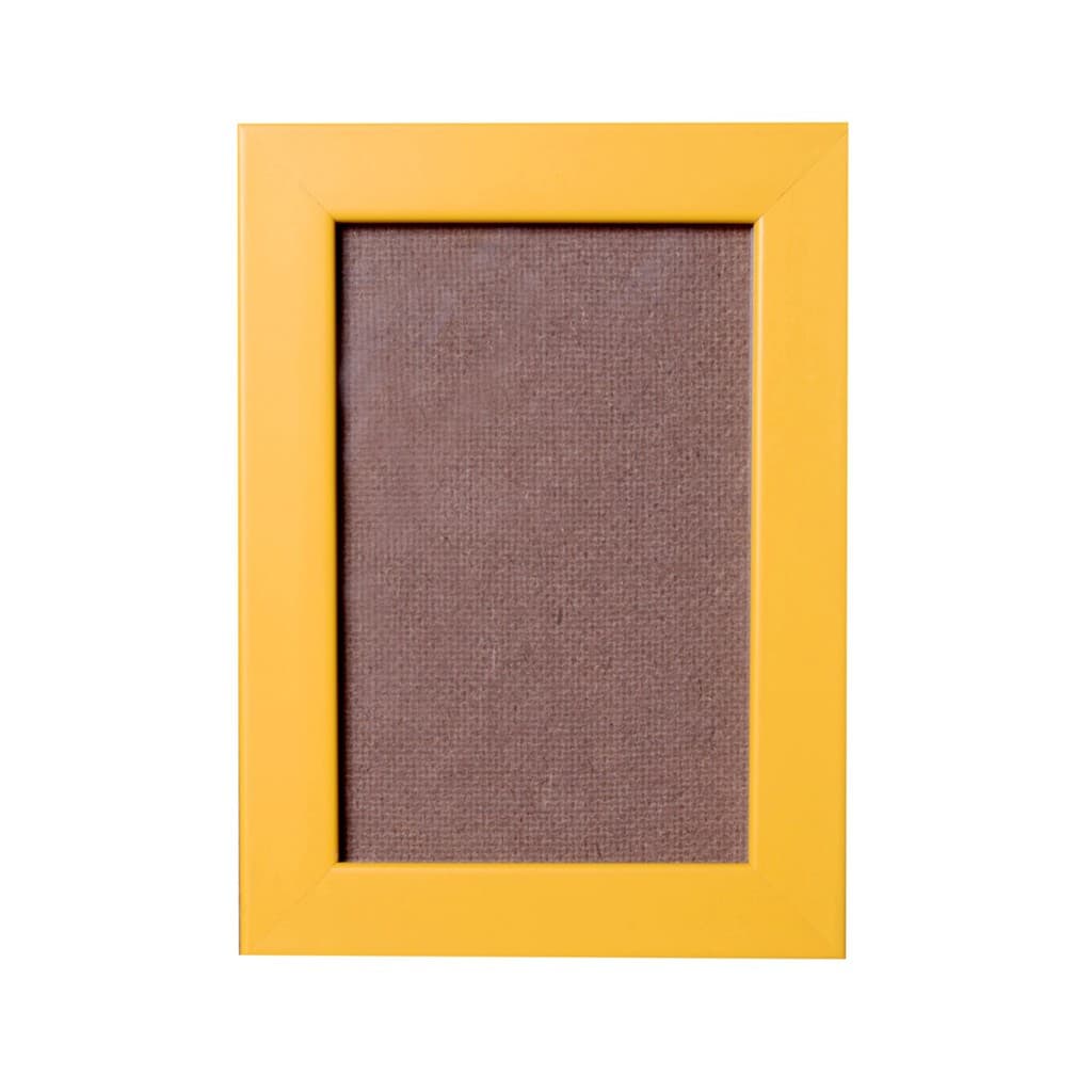 Quadro decorativo amarelo com fundo marrom texturizado, 15x21 cm
