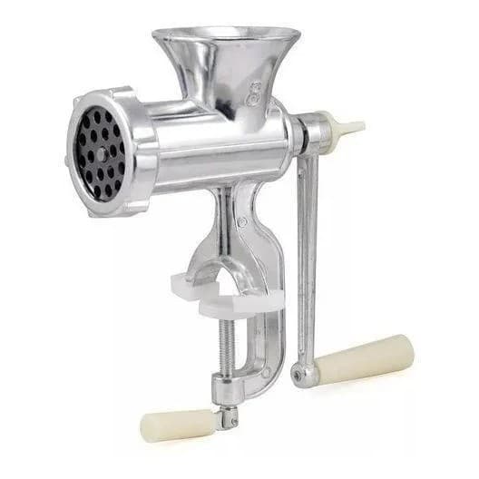 Moedor de carne manual número 10 profissional em aço inoxidável com alças de madeira