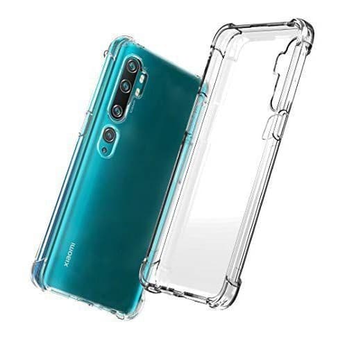 Capa transparente anti-impacto para Xiaomi, mostrando dispositivo azul turquesa com câmera traseira e área transparente para câmera frontal.