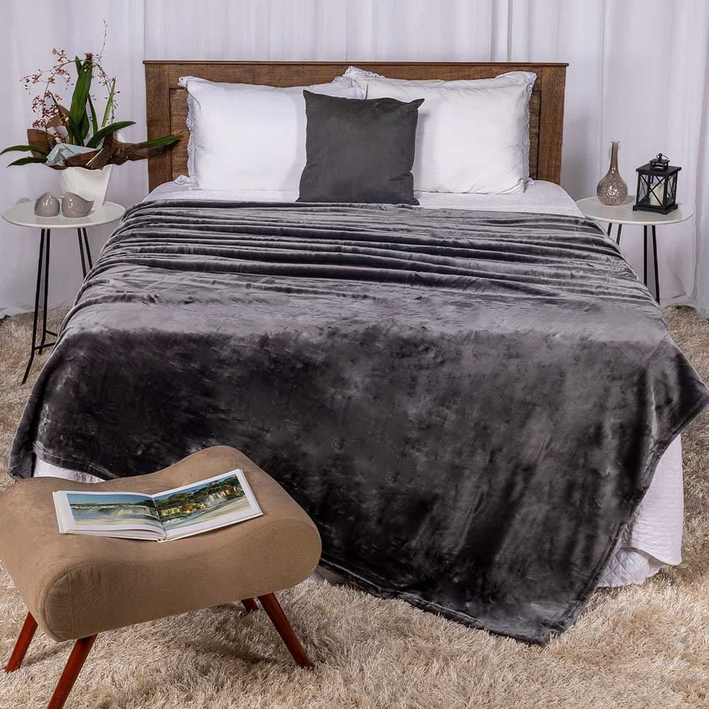 Cobertor grande de casal cinza, microfibra, cama de casal, decoração quarto