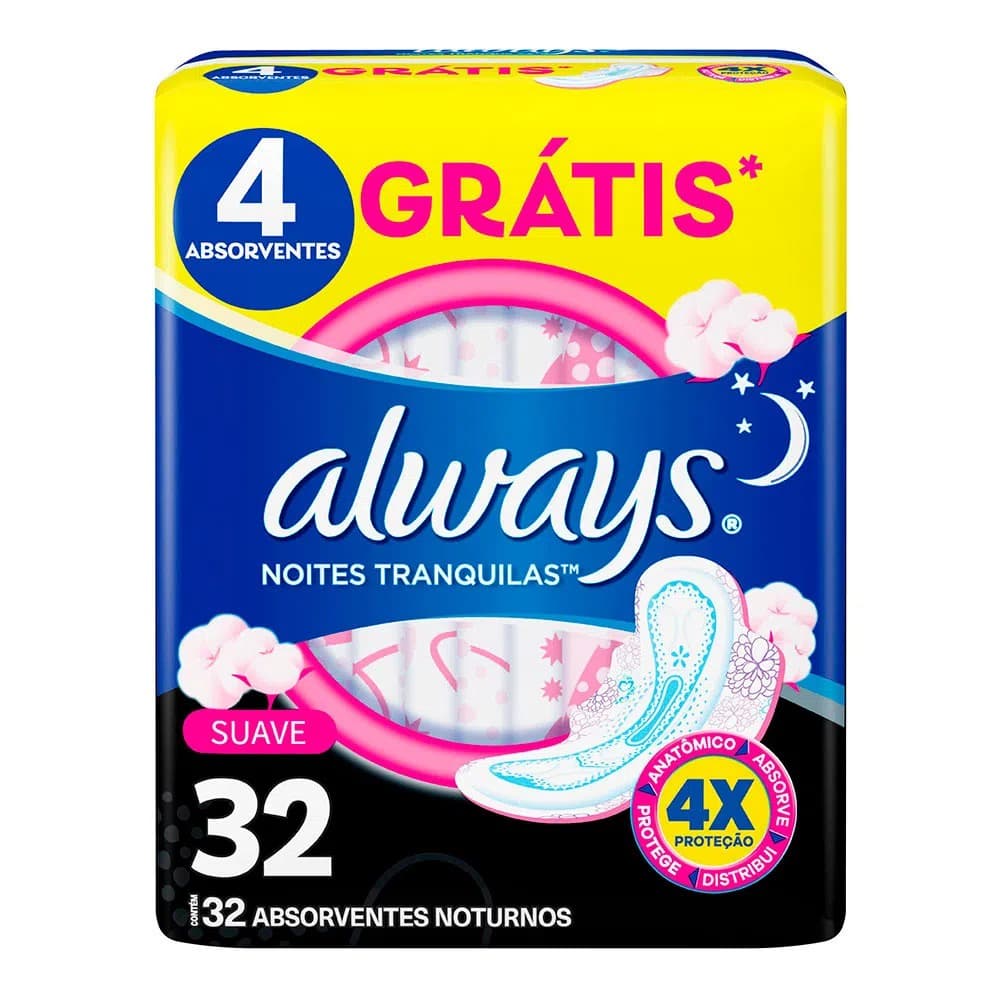 ABSORVENTE ALWAYS- NOITES TRANQUILAS- 4X MAIS PROTEÇÃO- C/32