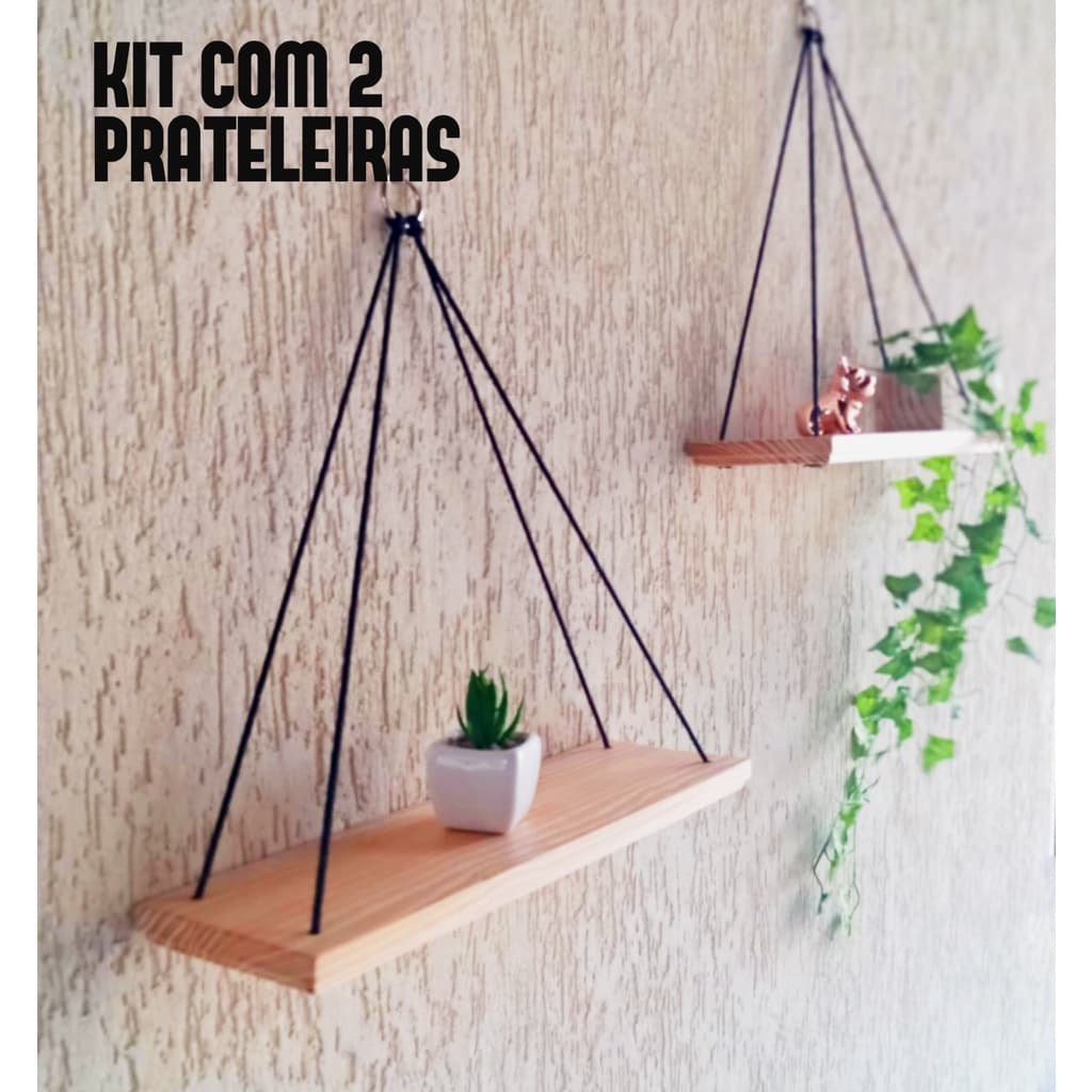 Kit 2 Prateleiras Rope Suspensa com Corda Madeira Pinus