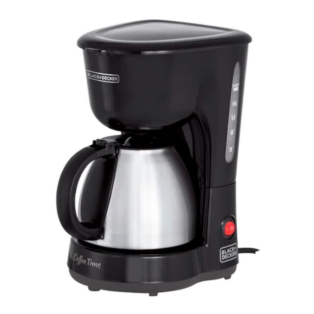 Cafeteira elétrica Black+Decker CM15 preta e prata, jarra de aço inoxidável, capacidade 18 xícaras