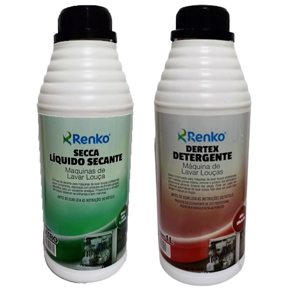 Detergente e Secante Concentrado Renko 1 Litro para Máquinas de Lavar Louça Profissional