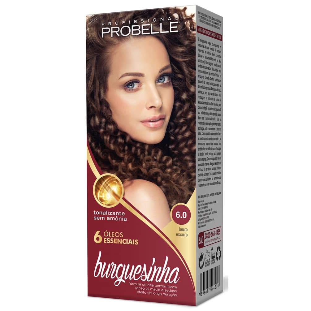 Tonalizante sem Amônia Burguesinha Probelle 6.0 Louro Escuro 50g probelle