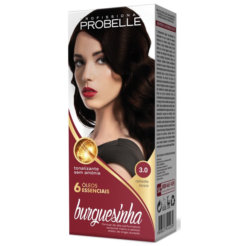 Tonalizante sem Amônia Burguesinha Probelle 3.0 CASTANHO ESCURO probelle PROMOÇÃO