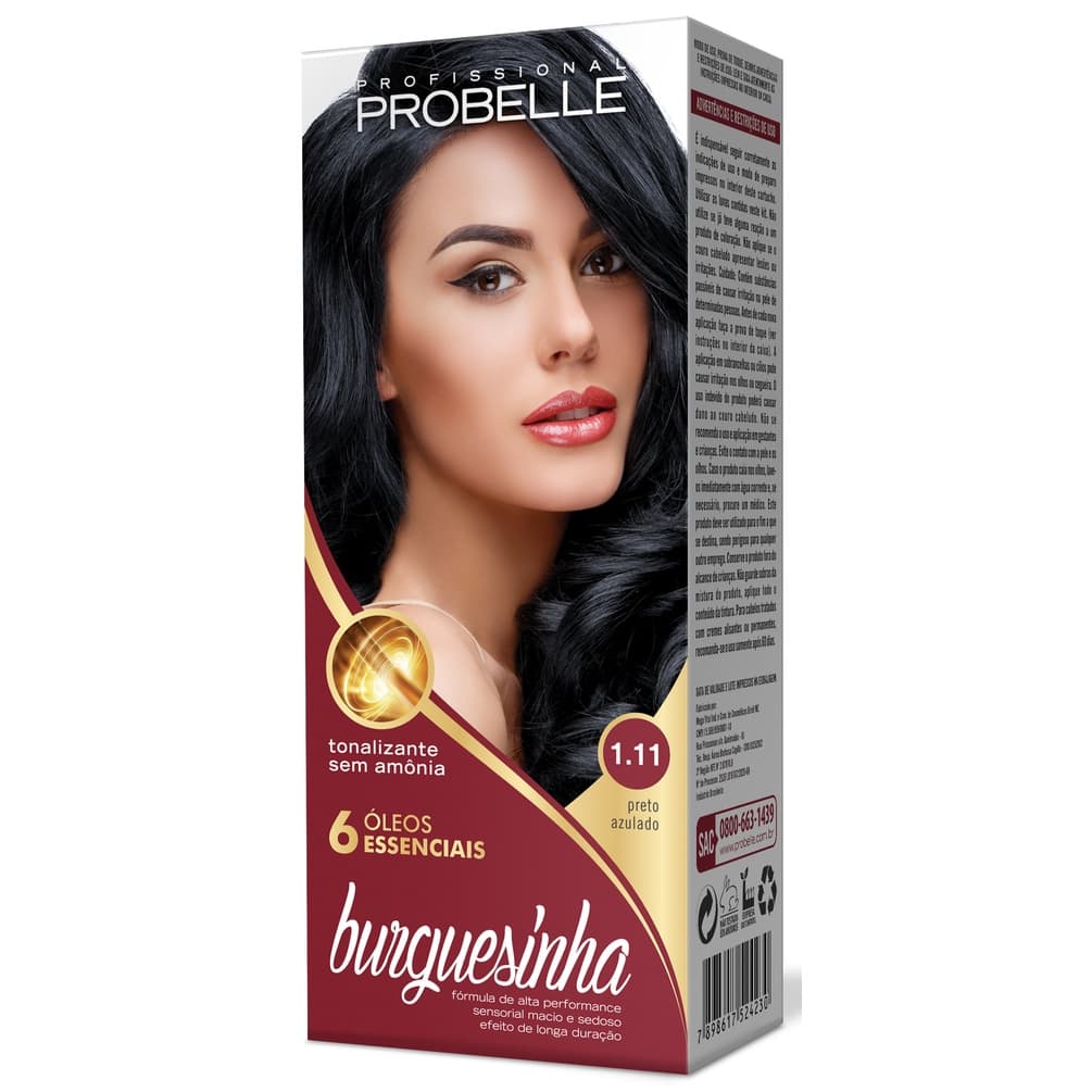 Tonalizante sem Amônia Burguesinha Probelle 1.11 PRETO AZULADO probelle PROMOÇÃO