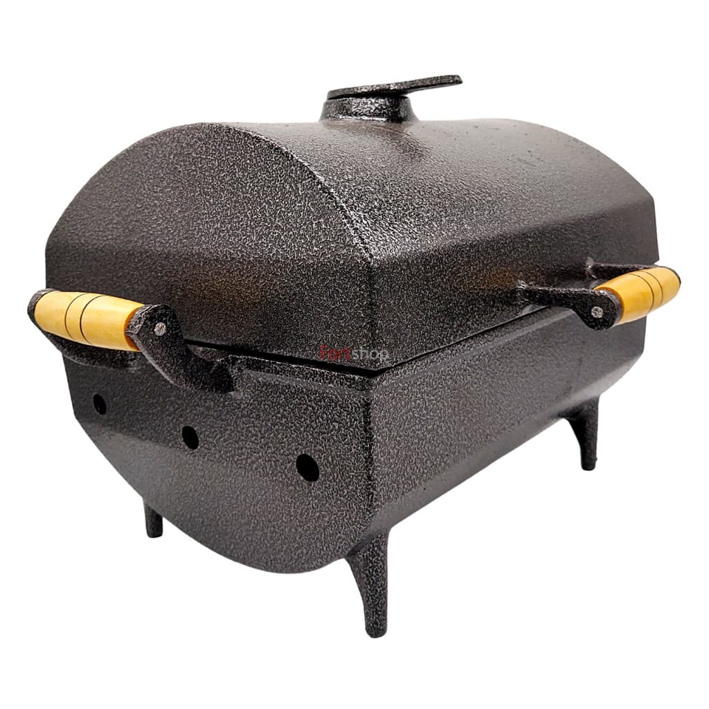 Churrasqueira a Bafo Grande Alumínio Fundido com Grelha Alumínio Batido Portátil Carvão Apartamento