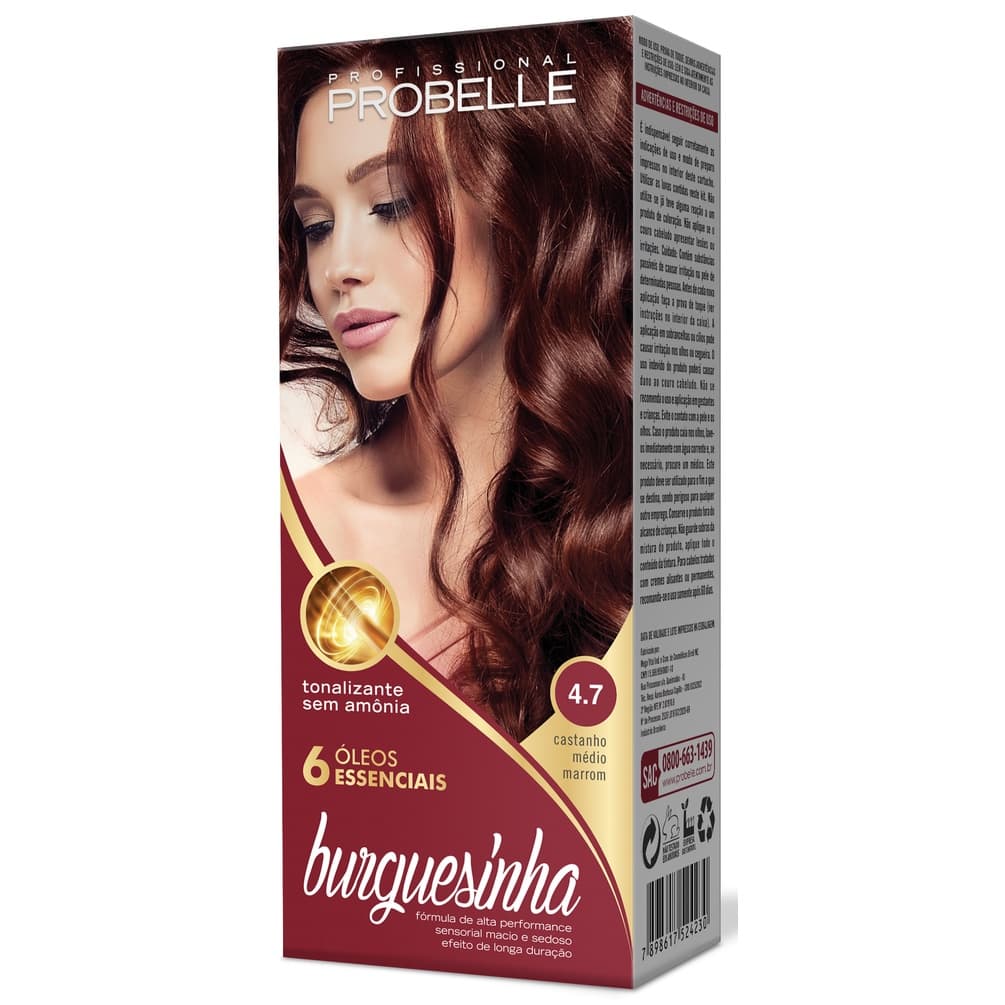 Tonalizante sem Amônia Burguesinha Castanho Médio Marrom 4.7 probelle