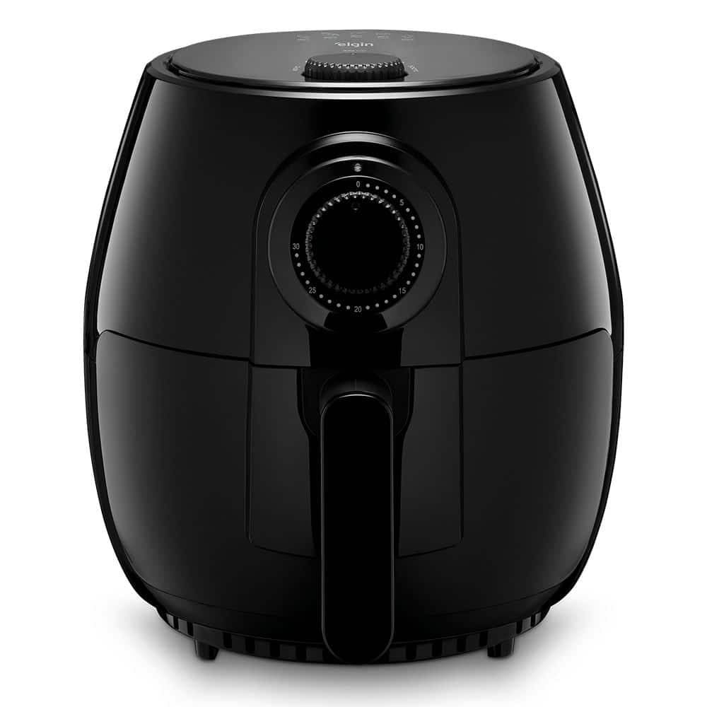 Fritadeira Quick Fryer Elgin 4L Preto 127V em ângulo frontal com fundo branco