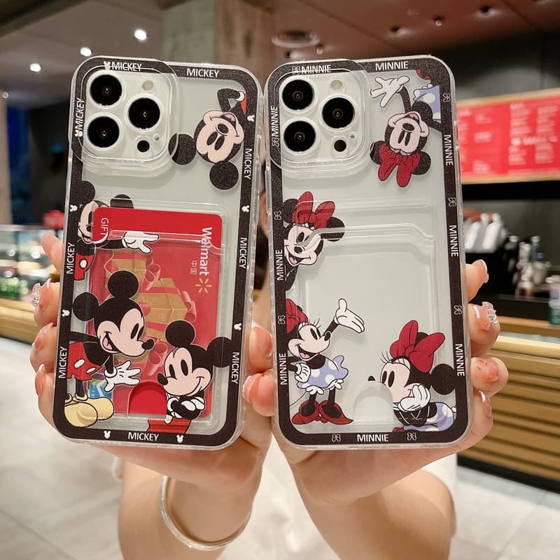 Capa de telefone transparente com personagens da Disney Mickey e Minnie para Samsung Galaxy