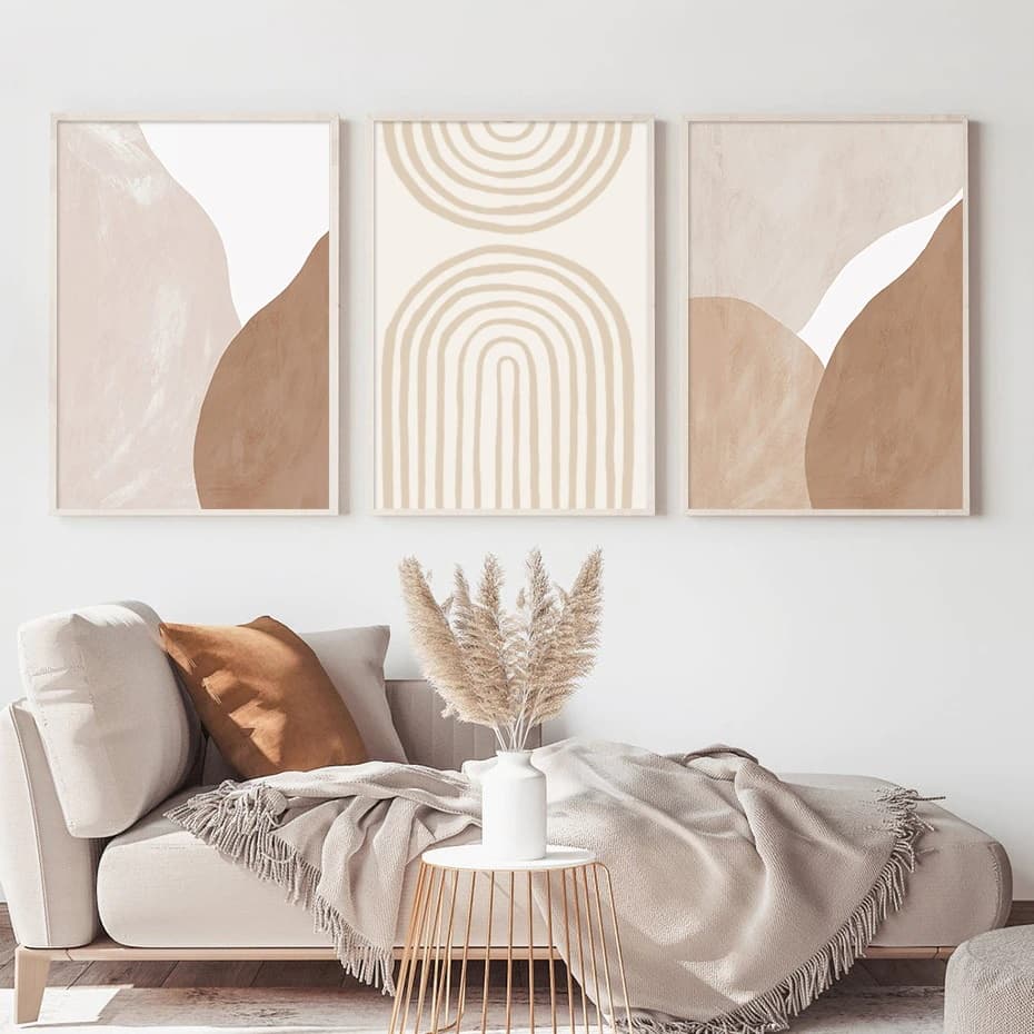 Quadros decorativos abstratos bege e terracota para sala de estar