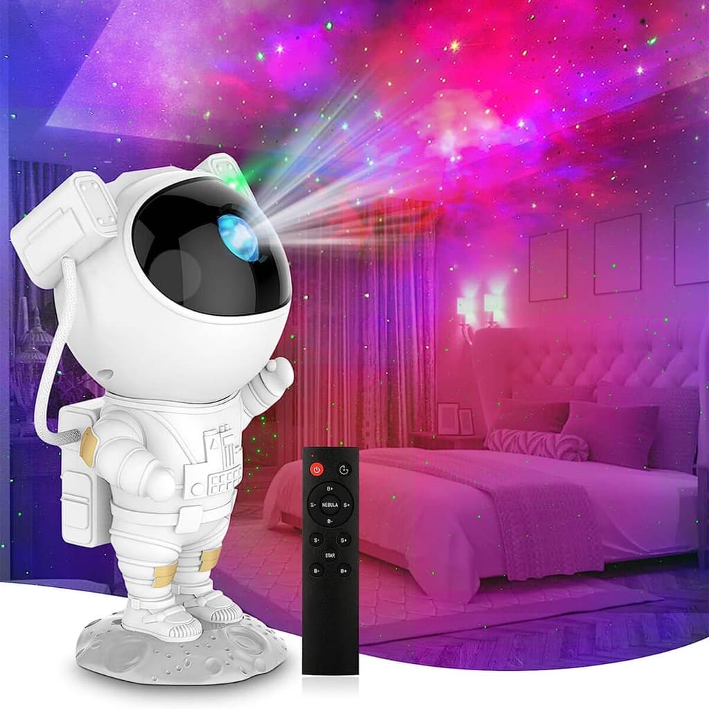 Luminária Mesa Projetor Luz Nebulosa Estrela Astronauta Galáxia Espaço Lua Decoração Colorida Com controle Remoto