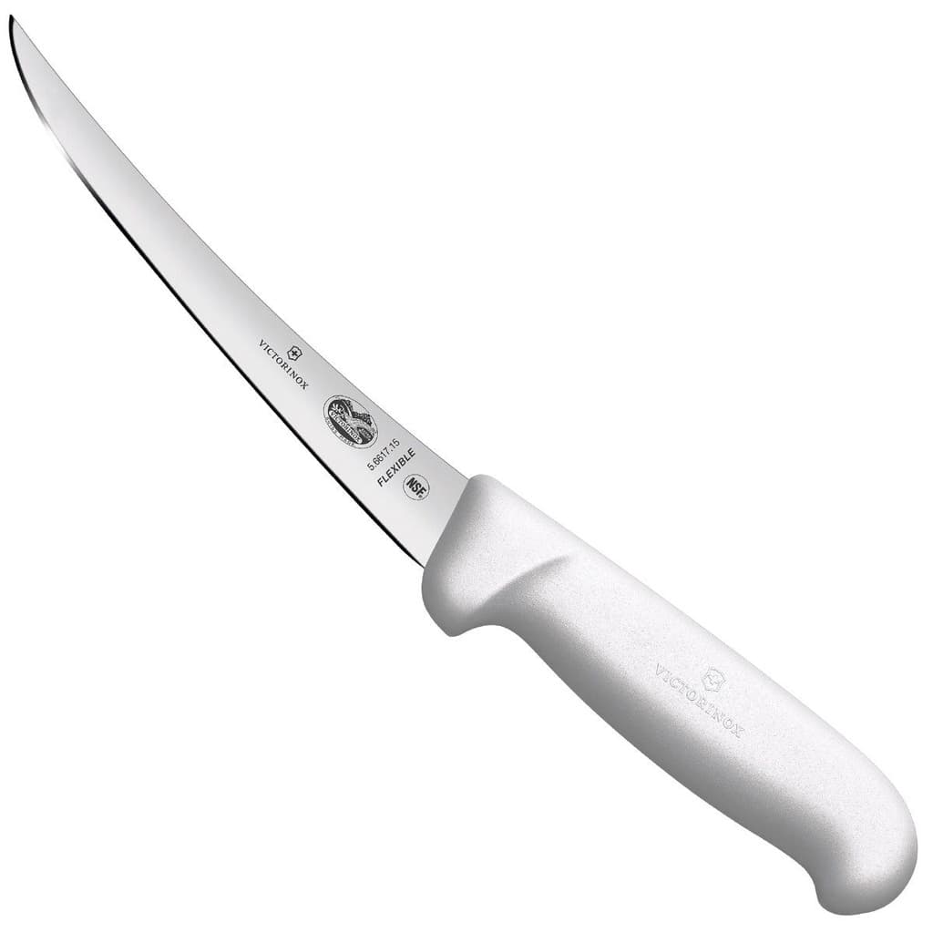 Faca profissional Victorinox Swiss Classic para desossar com lâmina curva flexível de 15 cm e cabo branco