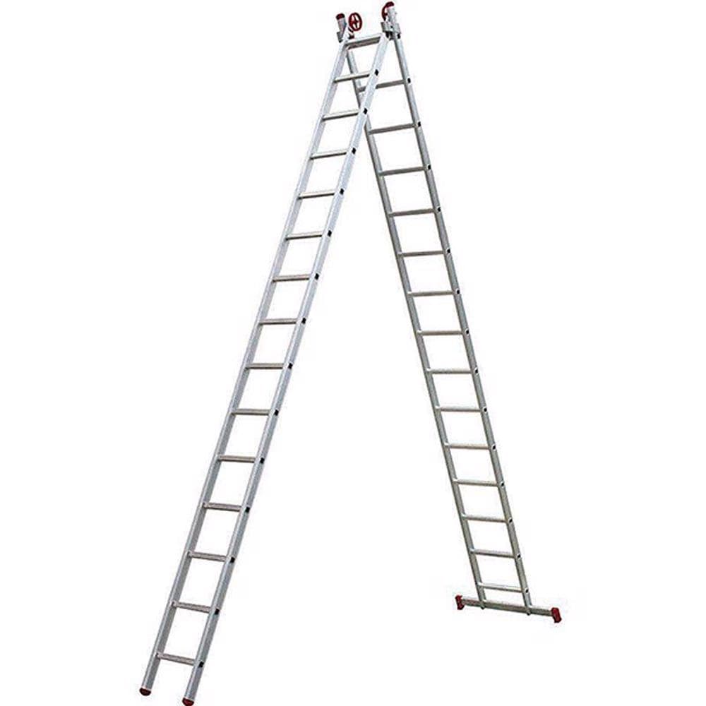 Escada de alumínio 2x14 degraus 4,18x7,45m branco e vermelho