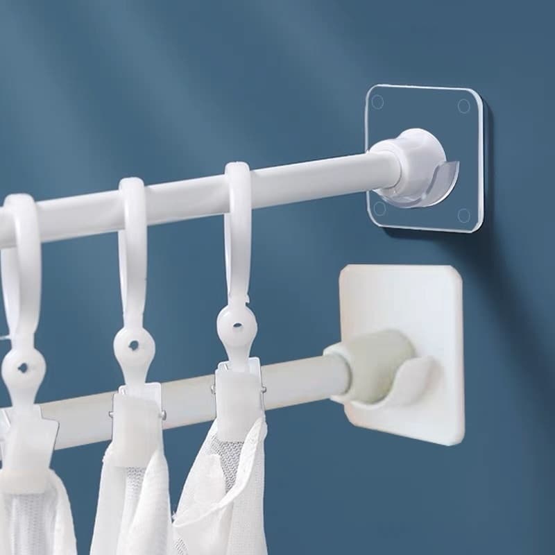 Conjunto de suportes de cortina brancos com ganchos autoadesivos para trilhos de banheiro