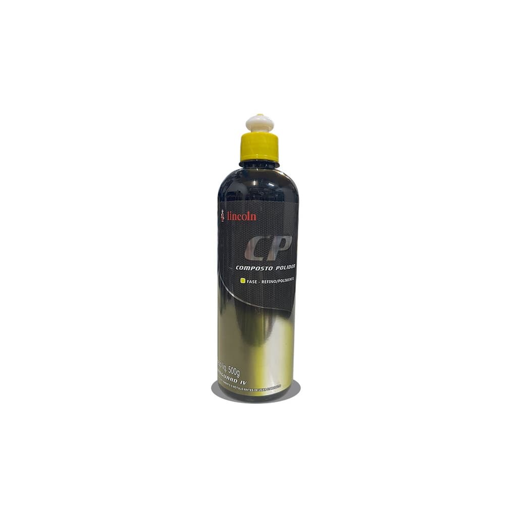 Frasco preto de Composto Polidor CP Lincoln 500g para remoção de marcas e arranhões.