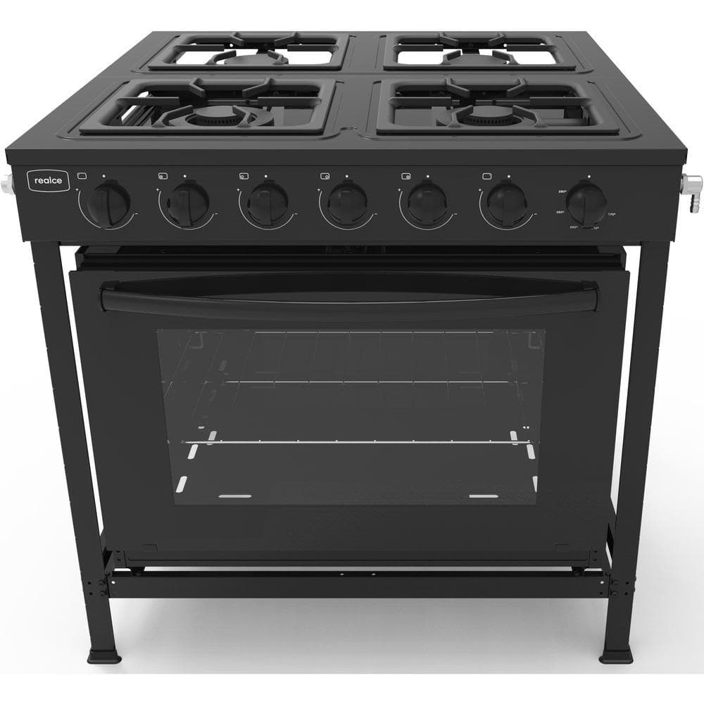 Fogão industrial 4 bocas com forno, marca Realce, modelo CR221, preto