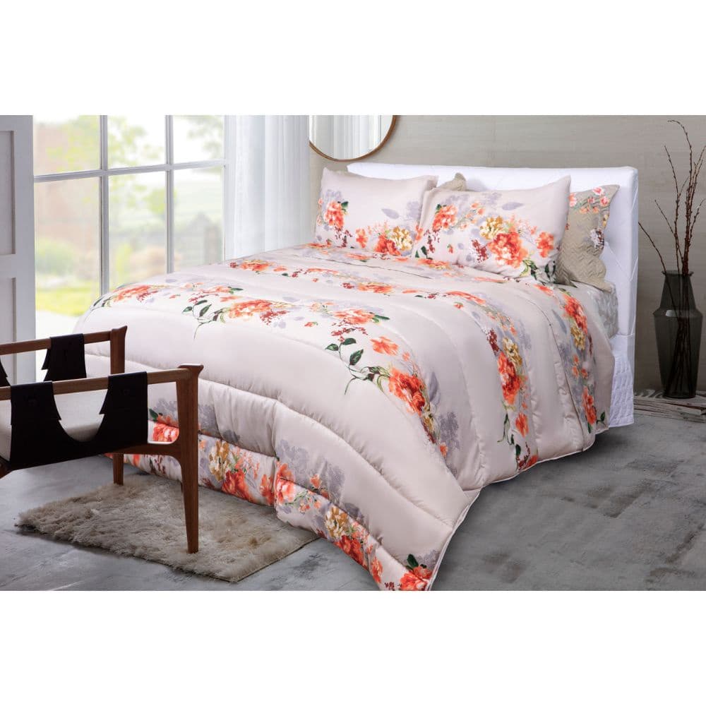 Edredom solteiro floral cinza claro Paco Milano Sultan