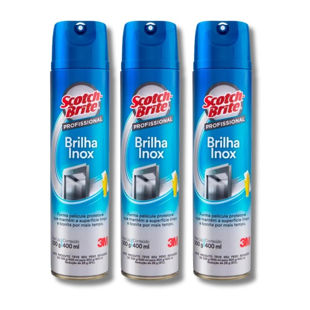 Kit 3 latas Scotch-Brite Profissional 400ml Brilha Inox limpeza